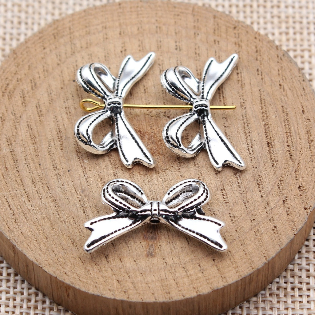 25x15mm 1.7g Antique Silver Zinc Alloy Bowknot Small Hole Butterfly Beads for Bracelet Necklace DIY Making