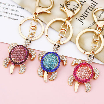Crystal Sea Turtle Keychains in Blue Fuchsia Purple and Assorted Colors