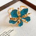 Gold Enamel Flower Cuff Bangles Open Rings Stud Earrings view 10