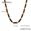 Tiger Eye Tube Bead Necklace And Gold Accent Earrings Set view 6