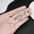 Antique Silver Anchor Ship Wheel and Compass Nautical Charm Keychain view 2