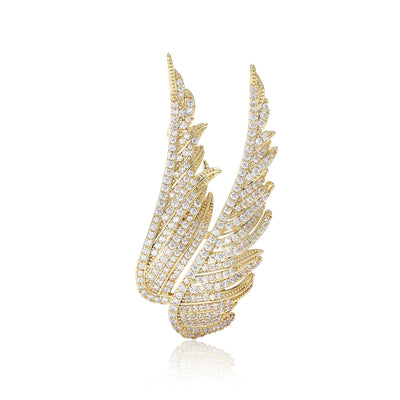 Gold Tone Crystal Wing Brooch displayed from the front