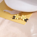 Pale Yellow Flower Stud Earrings Bronze Double Leaves view 4