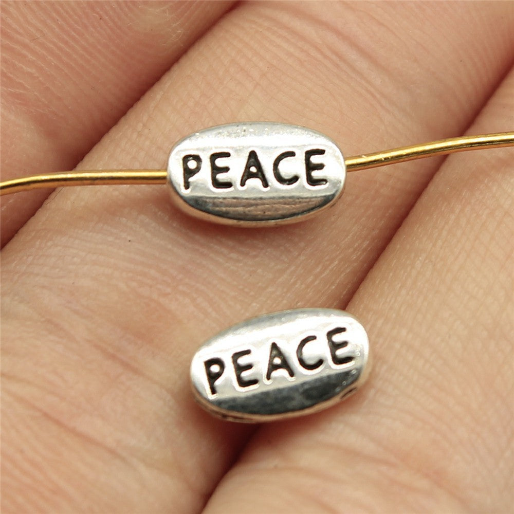 10x6mm 0.5g Antique Silver Zinc Alloy PEACE Letter Loose Metal Beads for Bracelet Jewelry Making