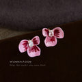 Pink Enamel Three Petal Flower Stud Earrings Crystal view 3