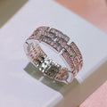 Brick-Pattern Three-Rail Wide Band Ring In Polished Silver Tone view 3