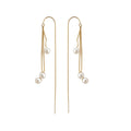 Gold Threader Earrings With Three Graduated White Pearls view 5