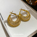 Gold Tone Mesh Hoop Earrings with Layered Openwork Design view 3