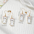 White Enamel Cat Drop Earrings in Three Selectable and Random Options view 4
