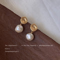 Matte Gold Tone Irregular Square And Baroque Pearl Drop Earrings view 2