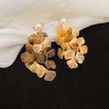 Metal Petal Long Drop Stud Earrings In Gold And Silver view 6