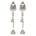 Antique Silver Floral Bell Extra Long Dangle Earrings view 5