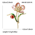 Pink Enamel Flower Brooch Ladybug Green Leaves Gold Tone view 5