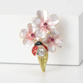 Enamel Flower Ladybug Brooch Blue and Pink Petal Options view 2