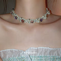 Multi Strand Pearl Choker Heart Crystal Necklace Silver view 2