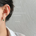Gold Tone White Pearl Row And Green Square Stone Drop Stud Earrings view 2