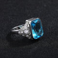 Silver Tone Pale Blue Rectangular Crystal Statement Ring view 4