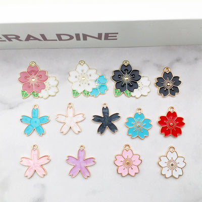Colorful flower charms arranged on a light background