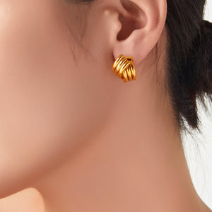 Multi-Layer Crossed Tube Stud Earrings Gold Or Steel