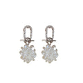 Crystal Rectangle and White Floral Drop Earrings for Women view 5