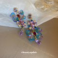 Multicolor Crystal Floral Cluster Drop Earrings Polished Metal Jewelry view 2