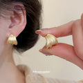 Sculpted Ridged Hoop Earrings in Gold and Silver Tone view 4