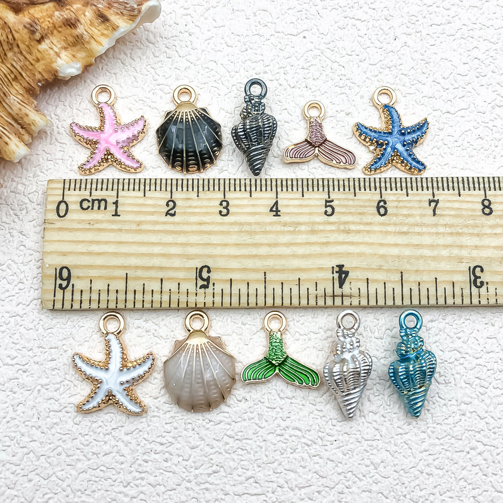Enamel Zinc Alloy Starfish Shell Ocean Charm Pendant for DIY Hair Bracelet Necklace Jewelry