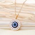 Gold Tone Round Crystal Evil Eye Pendant Necklaces in Four Colors view 5