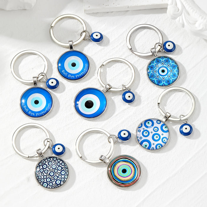 Blue Evil Eye Glass Cabochon Keychain 6 Pattern Styles