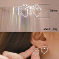 Silver Tone Crystal Heart Bow Stud Earrings with Polished Finish view 5