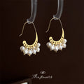 Gold Crescent Bar Pearl Cluster Fishhook Drop Earrings view 4
