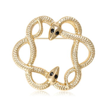 Textured Double Snake Wreath Brooch in Gold and Silver