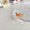 Gold Tone Red Orange Butterfly Open Adjustable Ring For Women view 4