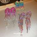 Color Gradient Crystal Fringe Earrings in Three Designs view 3
