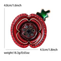 Red Enamel Poppy Flower Brooch Rhinestone Green Leaf Pin view 5