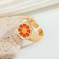 Gold Tone Enamel Daisy Adjustable Open Rings in Three Colors view 4