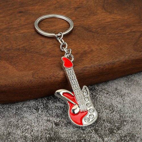 Musical Instrument Metal Keychain Gift Pendant in Black or Red