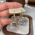 Crystal Square Drop Hoop Earrings in Three Colors with Crystal Accents view 6