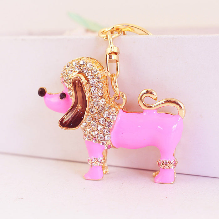 Cute Rhinestone Poodle Dog Keychain Animal Bag Charm for Car Keys