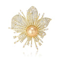 Gold Tone Pearl Center Orchid Brooch Pave Crystal Pin view 5