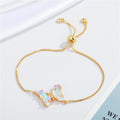 Gold Tone Faceted Crystal Butterfly Slider Bracelets in Five Colors view 3