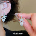 Silver Starfish and Pearl Stud Earrings with Crystal Texture view 1