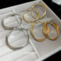 Gold Tone Textured Crossover Multi Band Open Hoop Earrings view 2