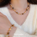 Brown Beaded Bracelet and Necklace with Round Clasp view 2