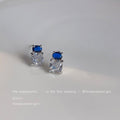 Silver-Tone Blue Clear Two-Stone CZ Geometric Studs view 4