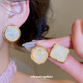 Cream Resin Stud Earrings in Round and Square Shapes view 2