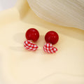 Red Gingham Heart and Round Front Back Stud Earrings view 6