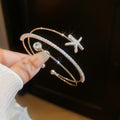 Open Double Cuff Bangles Flower Starfish Rhinestone Accents view 8