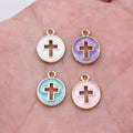 Round Enamel Cross Charms in Four Pastel Colorways view 1