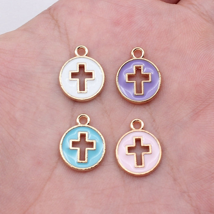 Round Enamel Cross Charms in Four Pastel Colorways